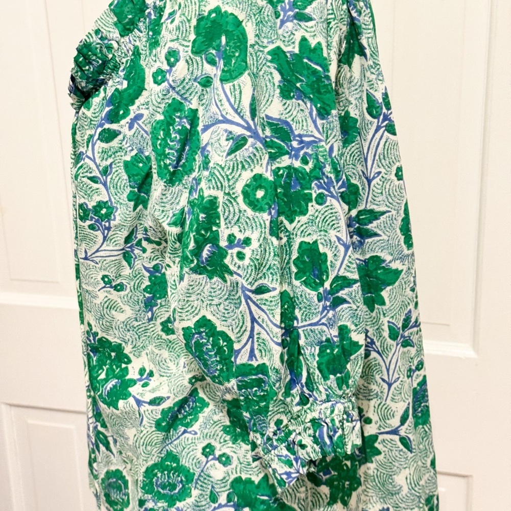 Ro’s Garden Green Blue 100% Cotton Blouse Sz Large Anthropologie Boho Vibes - Picture 3 of 10
